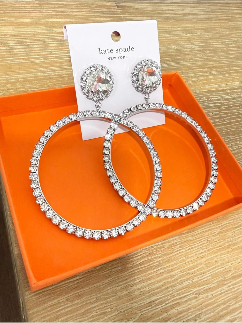 kate spade Silver Crystal Large Hoop Drop Earrings